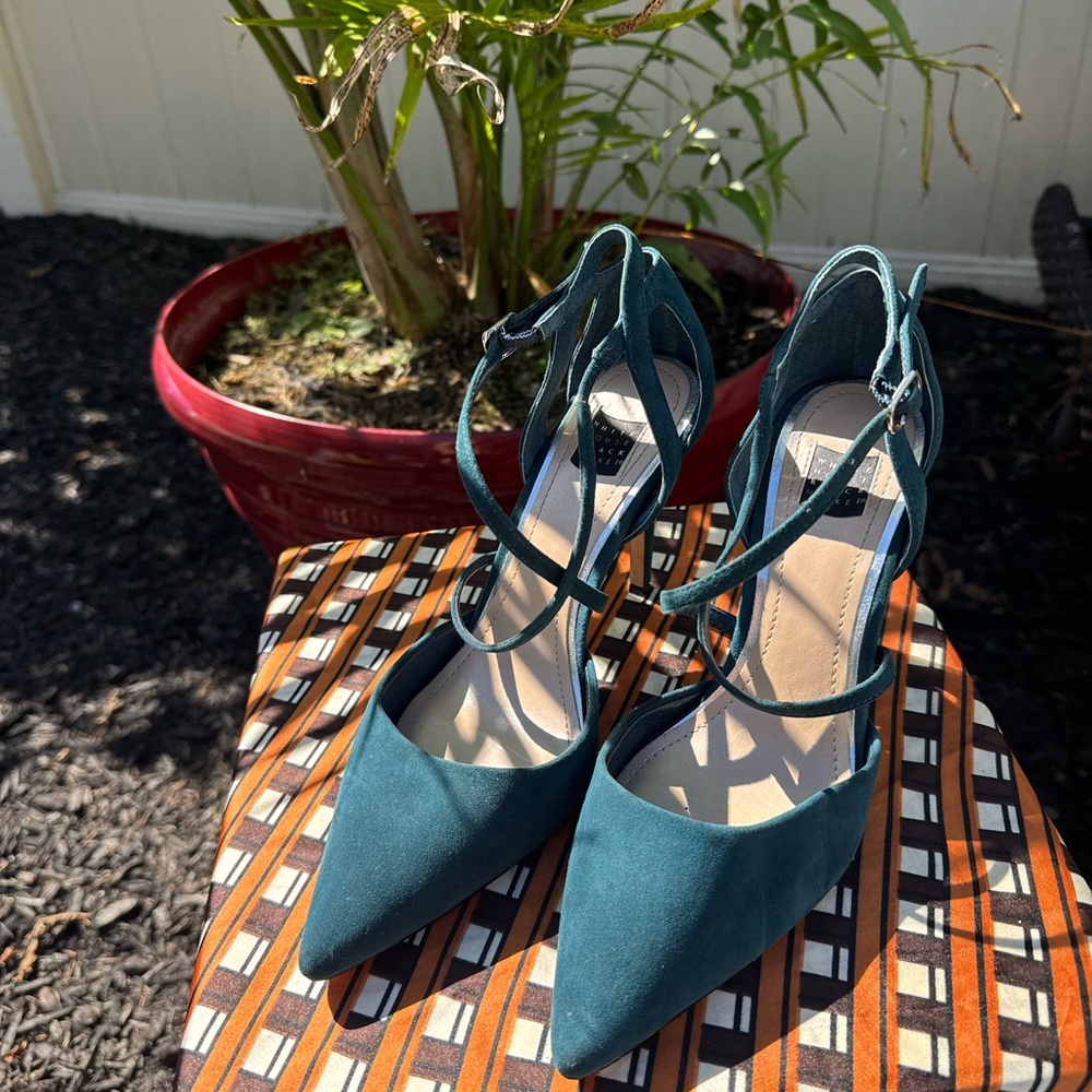 White House Black Market Teal Strappy Heels